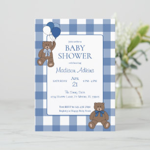 Baby Boy Blue Bearly Teddy Bears Baby Shower Invitation