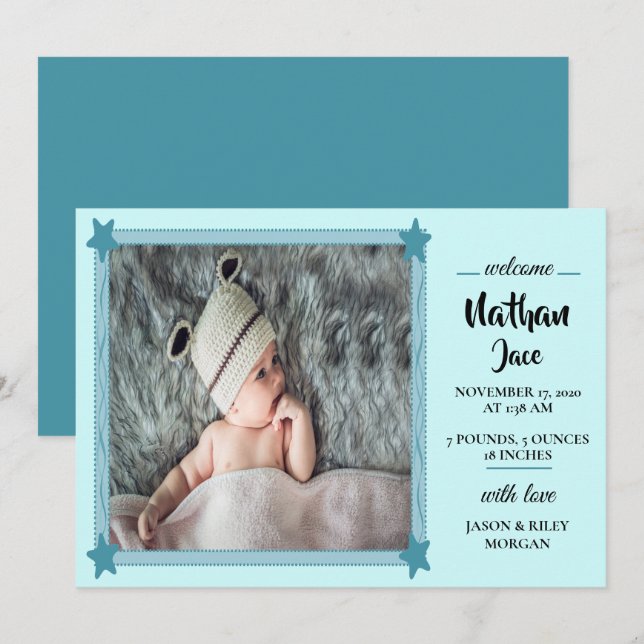 Baby Boy Blue Birth Announcement (Front/Back)
