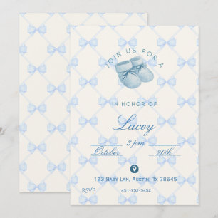 Baby Boy Blue Bow Baby Elegant Classic Vintage Invitation