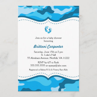 Baby Boy Blue Camouflage Shower Invites feet CAMO