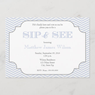 Baby Boy Blue Chevron Sip and See Invitation