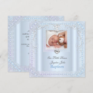Baby Boy Blue Christening Baptism Cross Prince Invitation