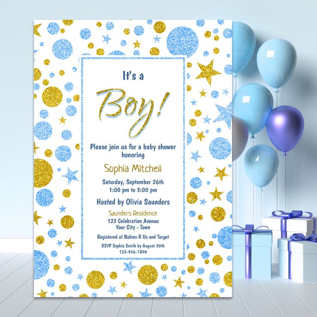 Baby Boy Blue Confetti Baby Shower Invitation (Creator Uploaded)