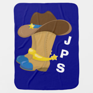 Baby Boy Blue Cowboy Boots Hat Western Customised Baby Blanket