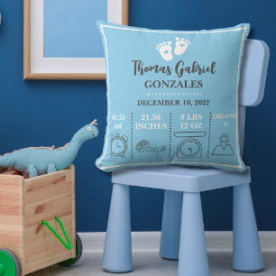 Baby Boy Blue Feet New Born Birth Announcement Cushion