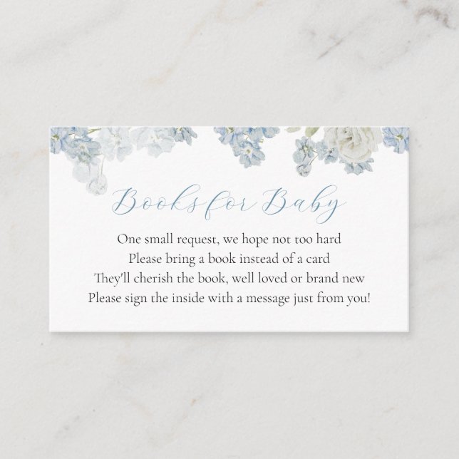Baby Boy Blue Floral Book Request Enclosure Card (Front)