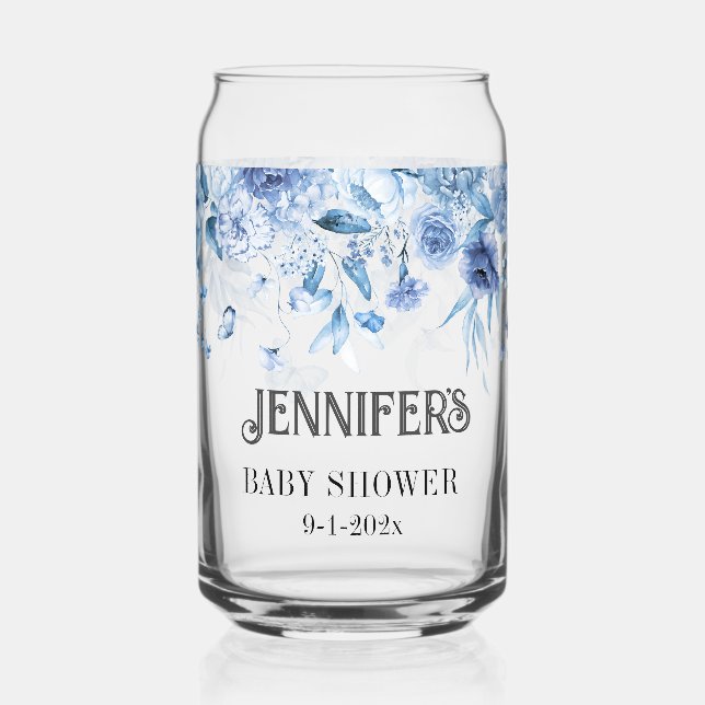 Baby Boy Blue Floral Drop Special Mum-to-Be Can Glass (Front)