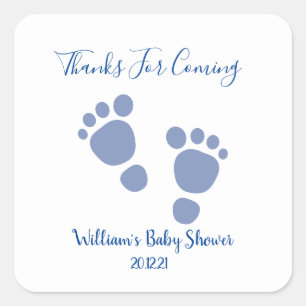 Baby Boy Blue Footprint Baby Shower  Square Sticker