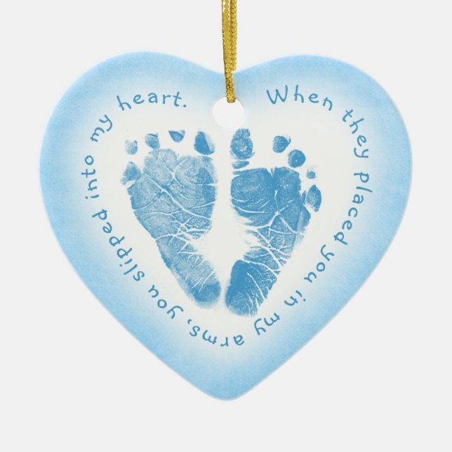 Baby Boy Blue Footprint Photo Ornament (Front)