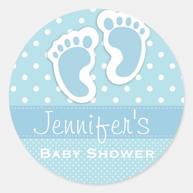 Baby Boy Blue Footprint Polka Dot Shower Stickers (Front)