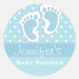 Baby Boy Blue Footprint Polka Dot Shower Stickers