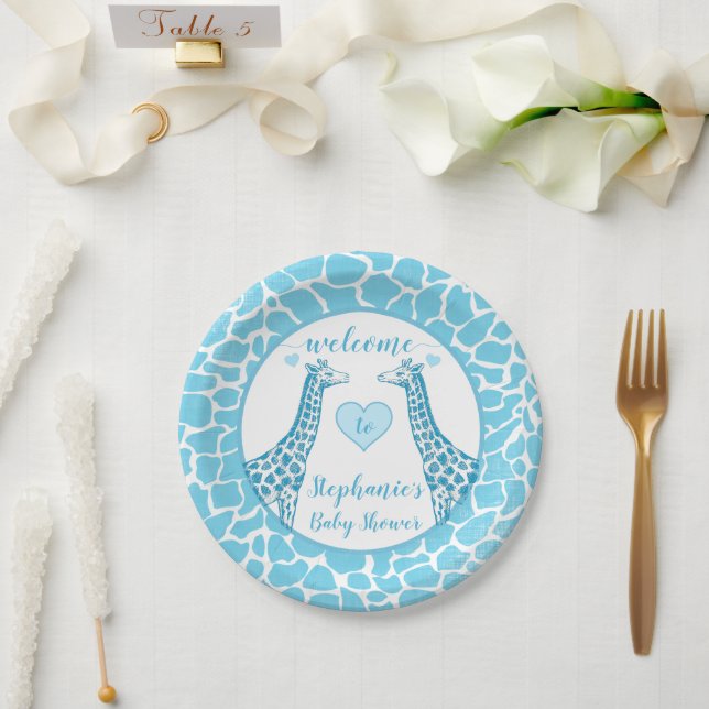 Baby Boy Blue Giraffe Baby Shower Paper Plate (Wedding)