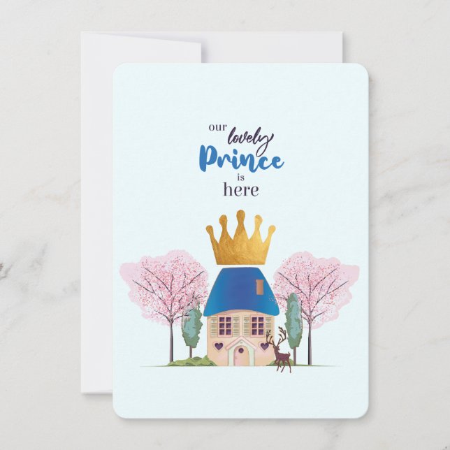 Baby Boy Blue Gold Prince Castle Baby Shower Invitation (Front)