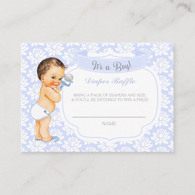 Baby Boy blue Grey Diaper Raffle Ticket Enclosure Card (Front)
