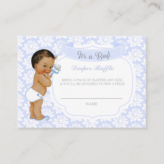 Baby Boy Blue Grey Diaper Raffle Ticket Enclosure Card (Front)