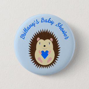Baby Boy Blue Heart Hedgehog Baby Shower 6 Cm Round Badge