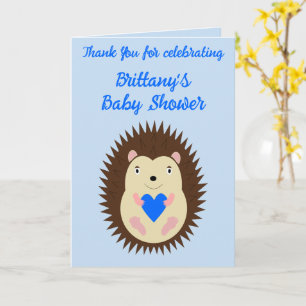 Baby Boy Blue Heart Hedgehog Baby Shower Card