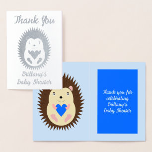 Baby Boy Blue Heart Hedgehog Baby Shower Foil Card