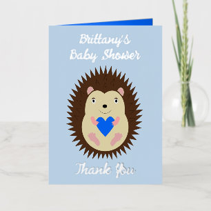 Baby Boy Blue Heart Hedgehog Baby Shower Foil Greeting Card