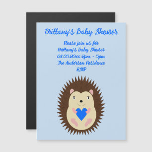 Baby Boy Blue Heart Hedgehog Baby Shower Magnetic Invitation