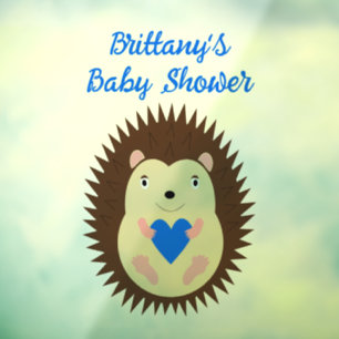 Baby Boy Blue Heart Hedgehog Baby Shower Window Cling