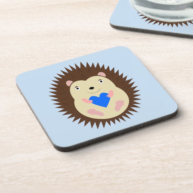 Baby Boy Blue Heart Hedgehog Coaster (Left Side)