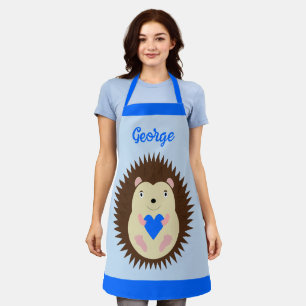 Baby Boy Blue Heart Hedgehog Custom Apron
