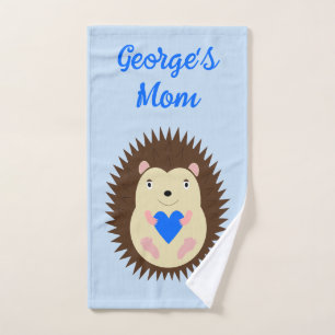 Baby Boy Blue Heart Hedgehog Custom Hand Towel