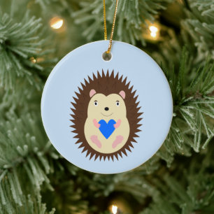 Baby Boy Blue Heart Hedgehog Custom Name Ceramic Tree Decoration