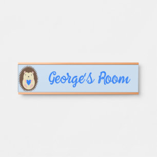 Baby Boy Blue Heart Hedgehog Custom Name Door Sign