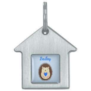 Baby Boy Blue Heart Hedgehog Custom Pet ID Tag