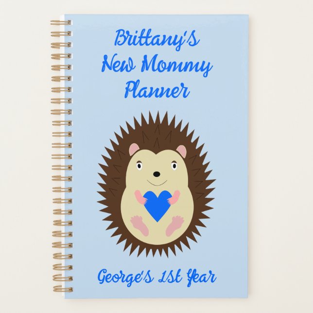 Baby Boy Blue Heart Hedgehog Custom Planner (Front)