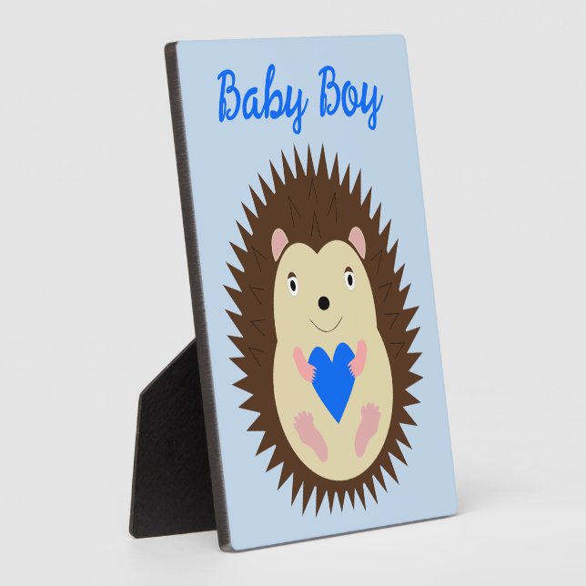 Baby Boy Blue Heart Hedgehog Custom Plaque (Side)