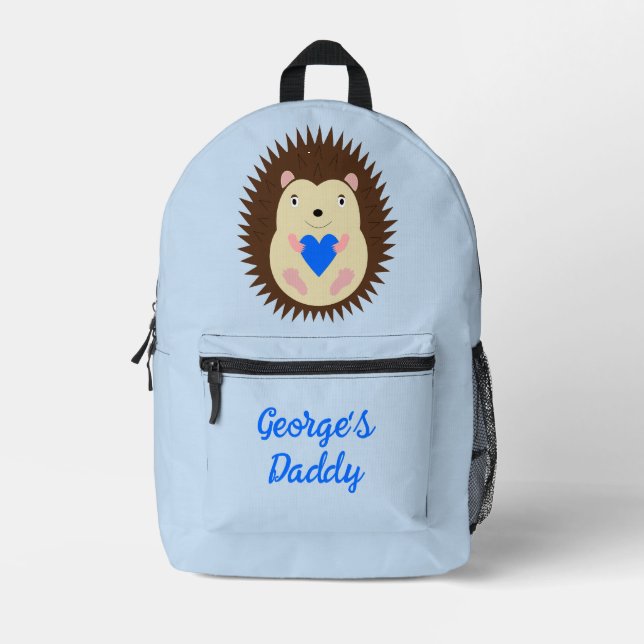 Baby Boy Blue Heart Hedgehog Custom Printed Backpack (Front)