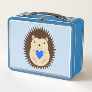 Baby Boy Blue Heart Hedgehog Metal Lunch Box