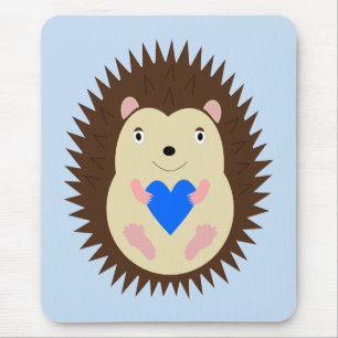 Baby Boy Blue Heart Hedgehog Mouse Mat
