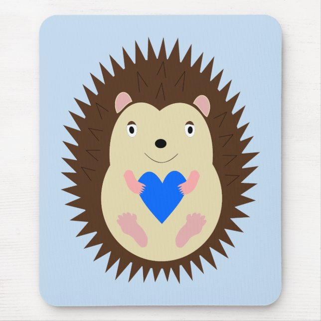 Baby Boy Blue Heart Hedgehog Mouse Mat (Front)