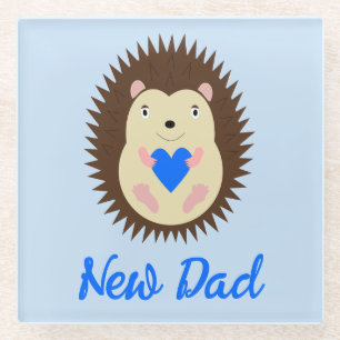 Baby Boy Blue Heart Hedgehog New Dad Glass Coaster