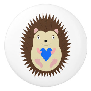 Baby Boy Blue Heart Hedgehog Nursery Ceramic Knob
