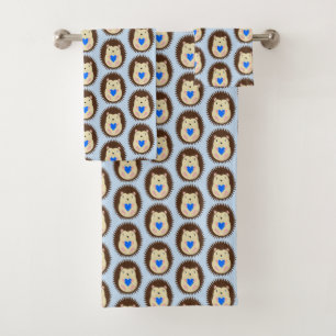 Baby Boy Blue Heart Hedgehog Patterned Bath Towel Set