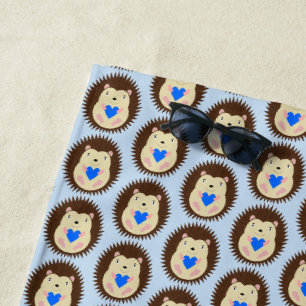 Baby Boy Blue Heart Hedgehog Patterned Beach Towel