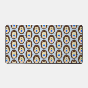 Baby Boy Blue Heart Hedgehog Patterned Desk Mat