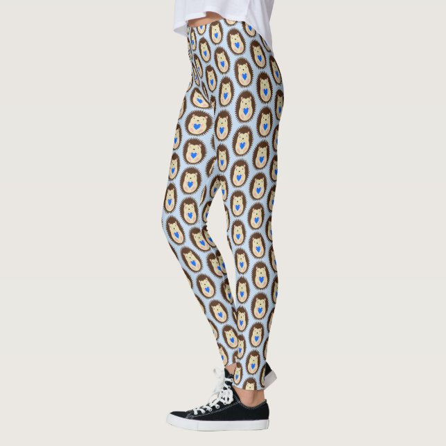 Baby Boy Blue Heart Hedgehog Patterned Leggings (Left)