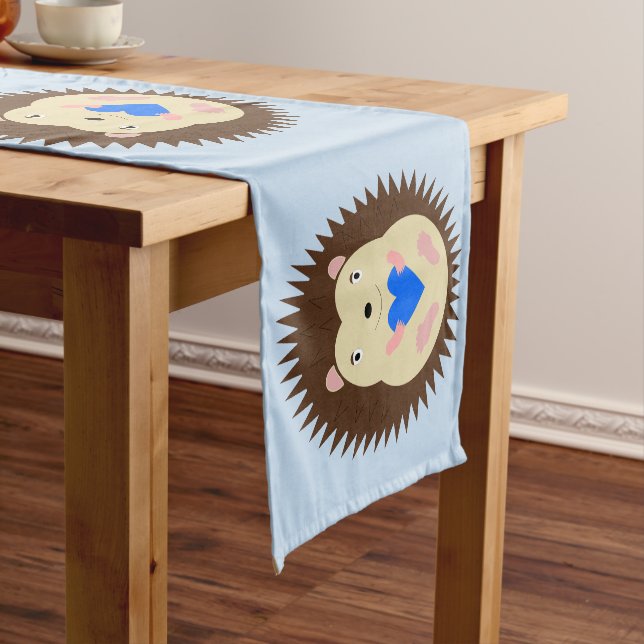 Baby Boy Blue Heart Hedgehog Patterned Short Table Runner (In Situ)