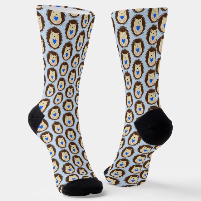 Baby Boy Blue Heart Hedgehog Patterned Socks (Angled)