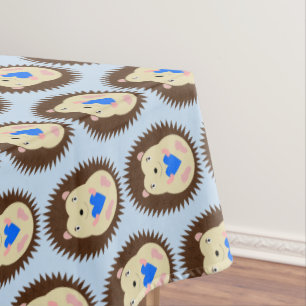 Baby Boy Blue Heart Hedgehog Patterned Tablecloth
