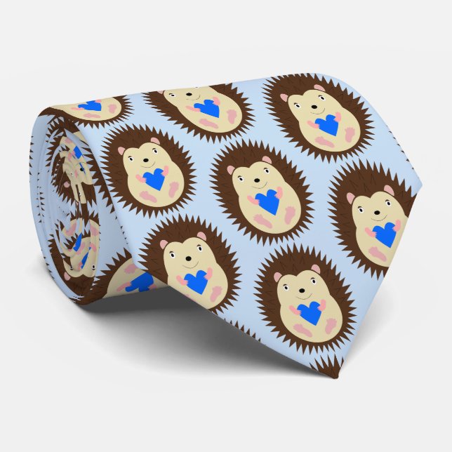 Baby Boy Blue Heart Hedgehog Patterned Tie (Rolled)