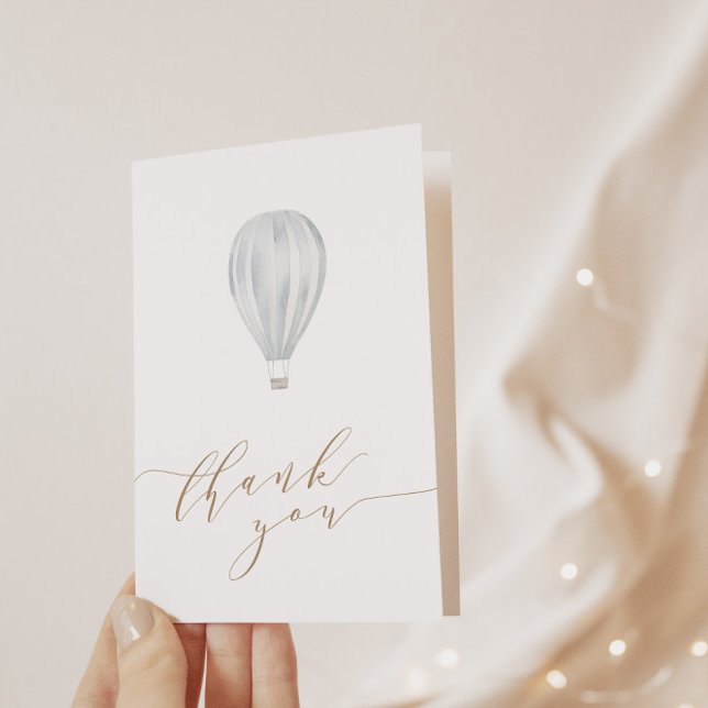 Baby Boy Blue Hot Air Balloon Thank You Card (Creator Uploaded)