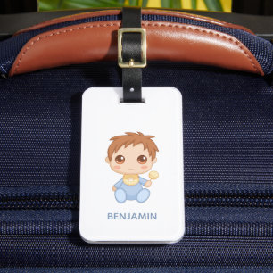Baby Boy Blue Jumpsuit Custom Name Luggage Tag