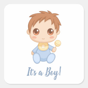 Baby Boy Blue Jumpsuit Custom Text Square Sticker
